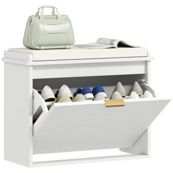 Banc à chaussures effet cannelé LUCIA blanc