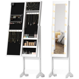 Miroir LED armoire à bijoux sur pied CALLISTA blanc