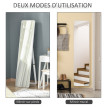 Miroir sur pied et mural rectangulaire LIOS bois blanc
