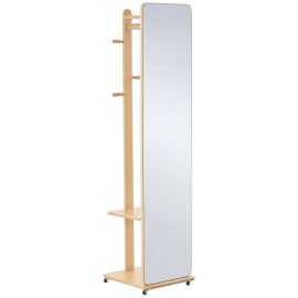 Miroir sur pied avec roulettes HELY aspect bois