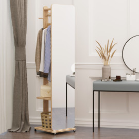 Miroir sur pied avec roulettes HELY aspect bois