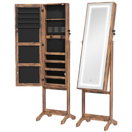 Armoire à bijoux sur pied LED avec miroir ATHENA bois vieilli