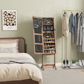 Armoire à bijoux sur pied LED avec miroir ATHENA bois vieilli