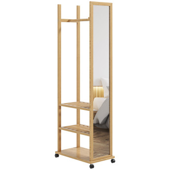 Miroir sur pied avec roulettes NESTOR bois verni
