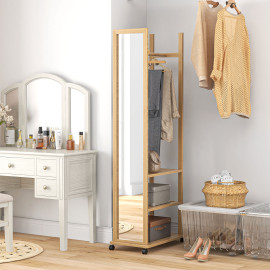 Miroir sur pied avec roulettes NESTOR bois verni