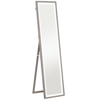 Grand miroir LED 40 x 160 cm SERGIO effet bois gris