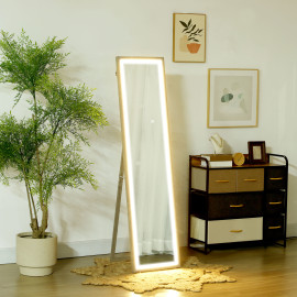Grand miroir LED 40 x 160 cm SERGIO effet bois gris