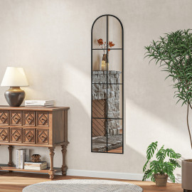 Grand miroir mural 40x160 cm style verrière ALESSIO métal noir