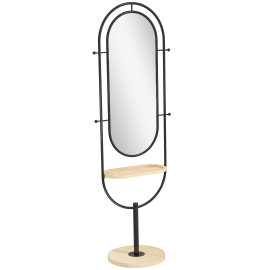 Miroir étagère design H.175 cm métal LUCIEN noir et bois