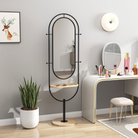Miroir étagère design H.175 cm métal LUCIEN noir et bois