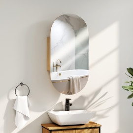 Armoire miroir design ovale 45 x 90 cm LYSA effet bois clair