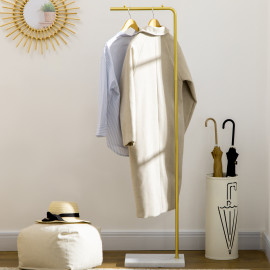 Portemanteau portant à vêtements GOLDY doré base marbre blanc