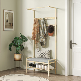 Vestiaire d'entrée banc à chaussures coussin ROLF bambou naturel