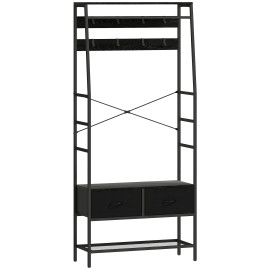 Porte-manteau vestiaire d'entrée multi-rangement KURT noir