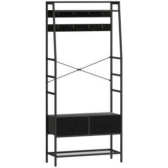 Porte-manteau vestiaire d'entrée multi-rangement KURT noir