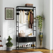 Porte-manteau vestiaire d'entrée multi-rangement KURT noir