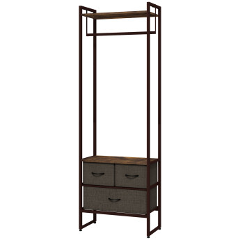 Portant à vêtement multi-rangement FRIEDRICH effet bois vieilli
