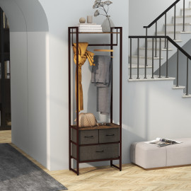 Portant à vêtement multi-rangement FRIEDRICH effet bois vieilli