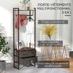 Portant à vêtement multi-rangement FRIEDRICH effet bois vieilli