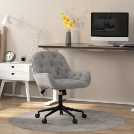 Chaise de bureau velours design Chesterfield BEATTA gris clair
