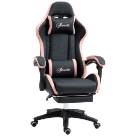 Chaise gaming de bureau inclinable LAURETTA noir et rose