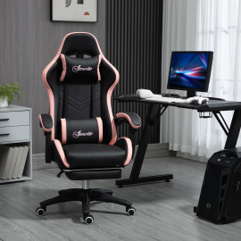 Chaise gaming de bureau inclinable LAURETTA noir et rose