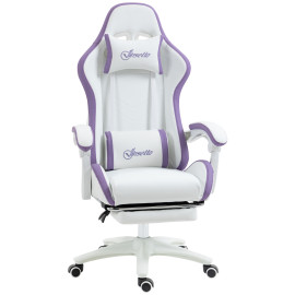 Chaise de bureau gaming inclinable VINO blanche et mauve