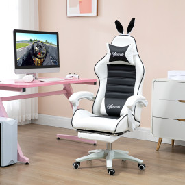 Chaise gaming inclinable repose-pieds CARETTO noire et blanche