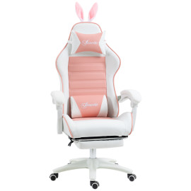 Chaise gaming inclinable réglable SIMONA rose et blanche
