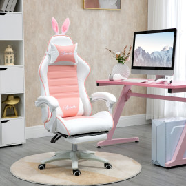 Chaise gaming inclinable réglable SIMONA rose et blanche