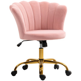 Chaise bureau velours design coquillage LUCIA rose et doré