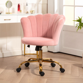 Chaise bureau velours design coquillage LUCIA rose et doré