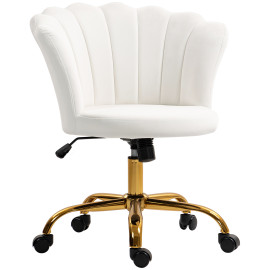 Chaise bureau velours design coquillage ANTONIO blanc et doré