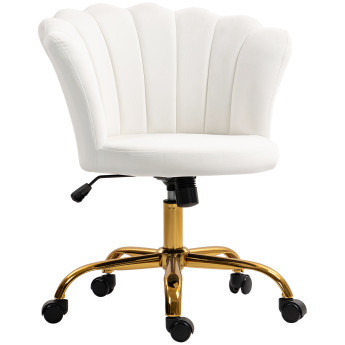 Chaise bureau velours design coquillage ANTONIO blanc et doré