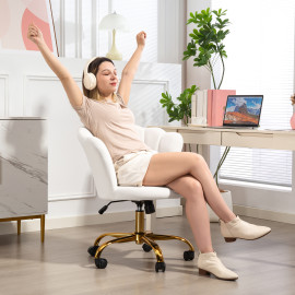 Chaise bureau velours design coquillage ANTONIO blanc et doré