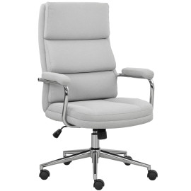 Fauteuil de bureau design acier chromé MILAN lin gris clair
