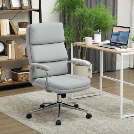 Fauteuil de bureau design acier chromé MILAN lin gris clair