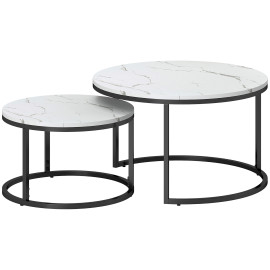 Lot de 2 tables basses rondes gigognes empilables LIORA blanc