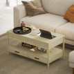 Table basse relevable 2 tiroirs étagère NORA effet bois clair