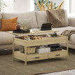 Table basse relevable 2 tiroirs étagère NORA effet bois clair