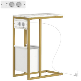 Table d'appoint avec station de charge et panier CELIA blanc et or