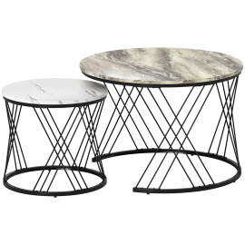 Lot de 2 tables basses gigognes rondes LYRA effet marbre gris