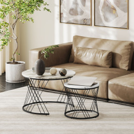 Lot de 2 tables basses gigognes rondes LYRA effet marbre gris