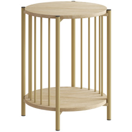 Table basse d'appoint design YARA effet bois naturel et or