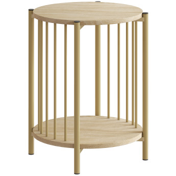 Table basse d'appoint design YARA effet bois naturel et or