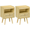 Lot de 2 tables de nuit style bohème cannage YARO effet bois clair