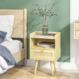 Lot de 2 tables de nuit style bohème cannage YARO effet bois clair