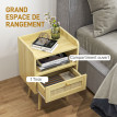 Lot de 2 tables de nuit style bohème cannage YARO effet bois clair