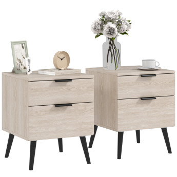 Lot de 2 chevets style nordique 2 tiroirs RANIA effet chêne clair