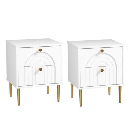 Lot de 2 chevets design 2 tiroirs ELMA blanc et or